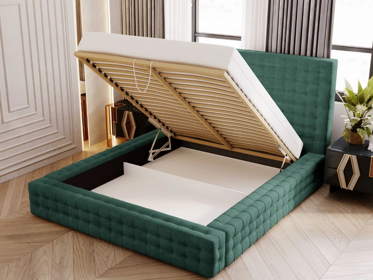 Łóżko tapicerowane z pojemnikiem i stelażem 180x200 Barbados Zielone