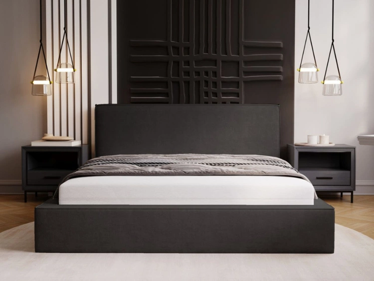 Łóżko tapicerowane z pojemnikiem i stelażem 140x200 Monaco Ciemnoszare