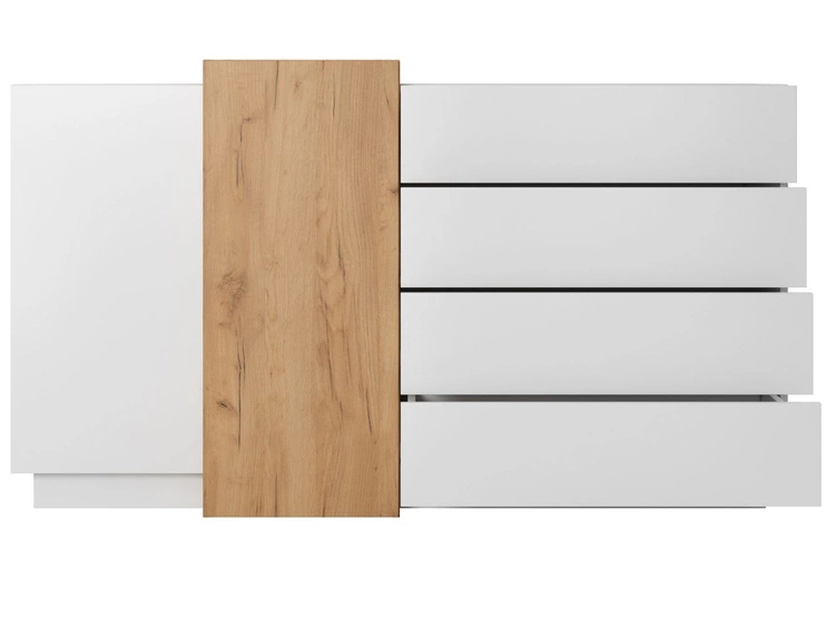Komoda z drzwiami i szufladami Morten Biała, Dąb Craft Złoty