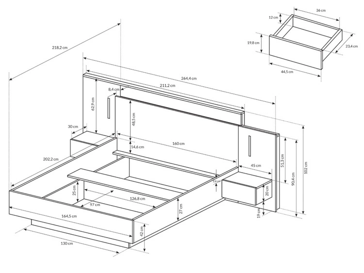 Zestaw mebli do sypialni Morten Biały, Dąb Craft Złoty