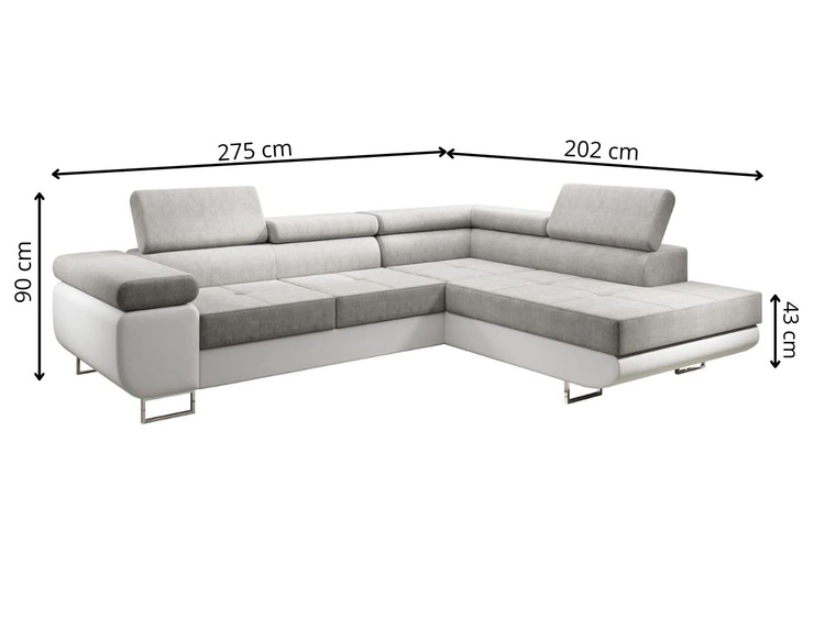 Narożnik lewy z funkcją spania i pojemnikiem Solam L Jasnoszary, Biały