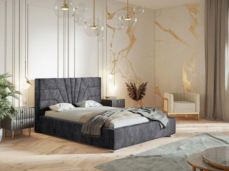 Łóżko tapicerowane z pojemnikiem i stelażem 140x200 Tesis Ciemnoszare