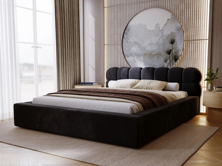 Łóżko tapicerowane z pojemnikiem i stelażem 160x200 Plaza Czarne