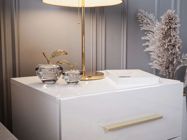 Stolik nocny z dwoma szufladami Nuveo Lux Biały Połysk