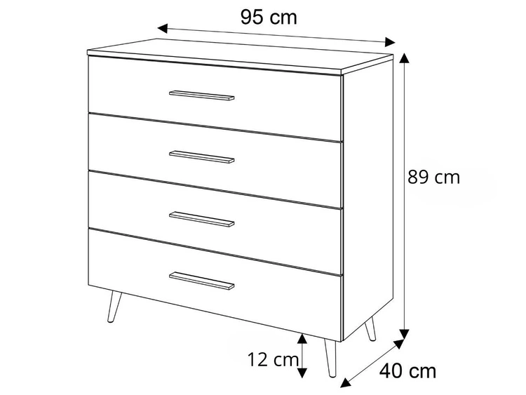 Komoda z czterema szufladami i oświetleniem LED na czarno-złotych nóżkach Nuveo Czarny połysk