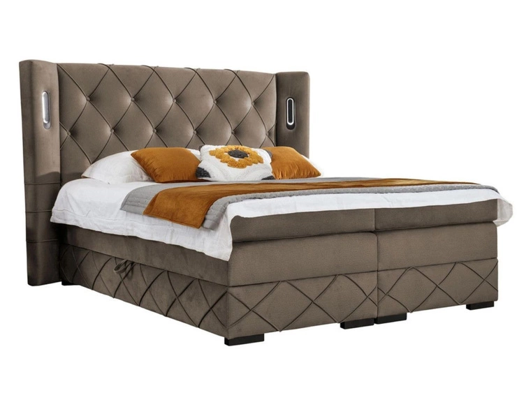 Łóżko kontynentalne z pojemnikiem na pościel 120x200 Neria Lux Brązowe