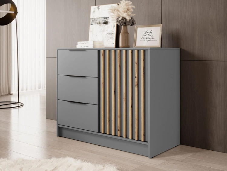Komoda z drzwiami i szufladami Macron 105 cm Szary z lamelami