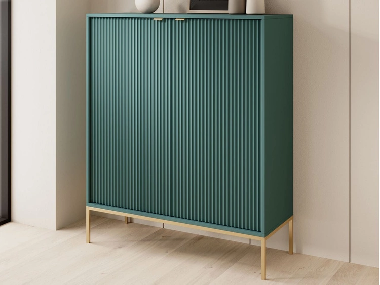 Komoda z drzwiami Amber zielona na złotych nogach