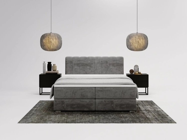 Łóżko kontynentalne z pojemnikami na pościel 180x200 Forte Szare