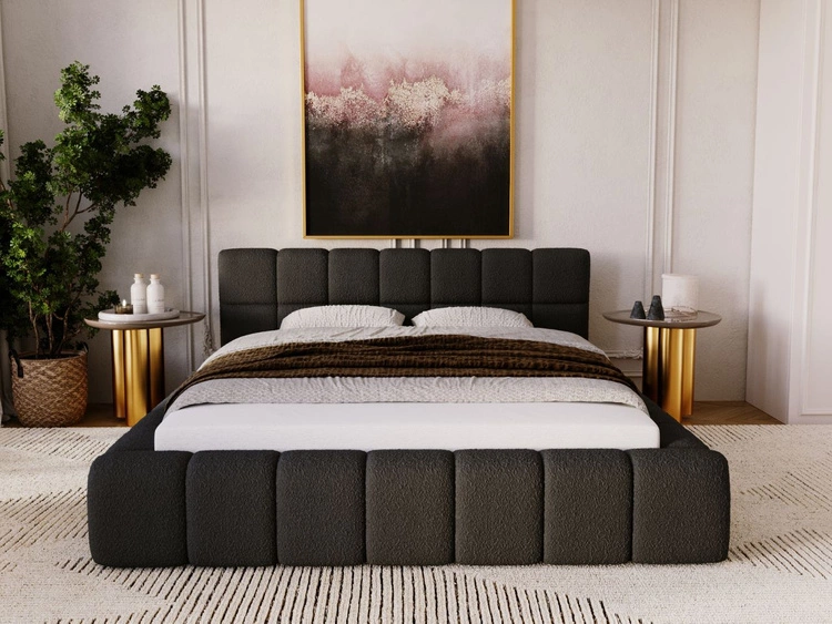 Łóżko tapicerowane z pojemnikiem i stelażem 140x200 Alicante Czarne