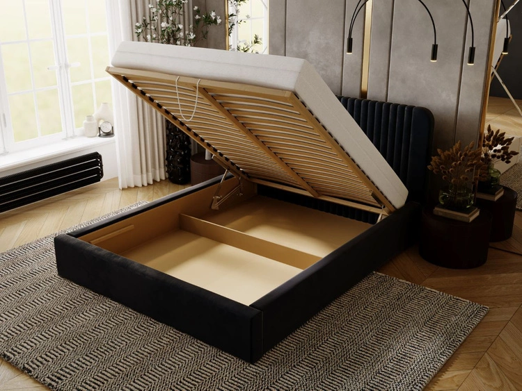 Łóżko tapicerowane z pojemnikiem i stelażem 120x200 Malmo Ciemny niebieski