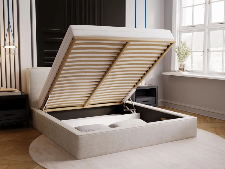 Łóżko tapicerowane z pojemnikiem i stelażem 200x200 Monaco Beżowe