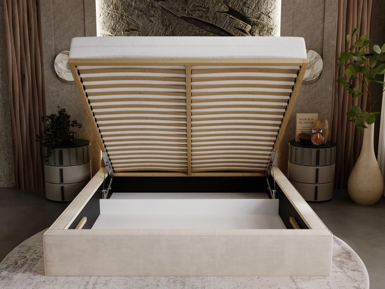 Łóżko tapicerowane z pojemnikiem i stelażem 120x200 Apollo Beżowe