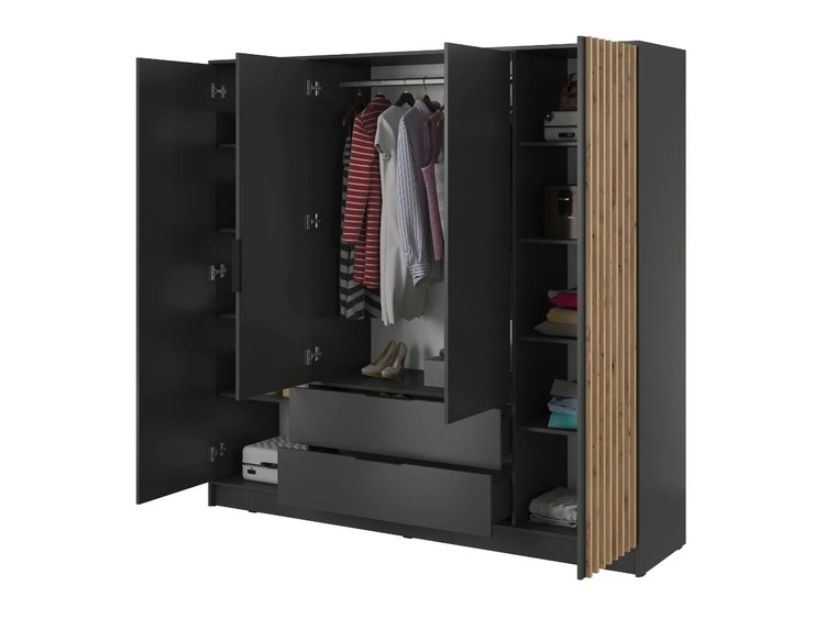 Szafa czterodrzwiowa z drzwiami uchylnymi 206 cm Macron Grafitowa z lamelami