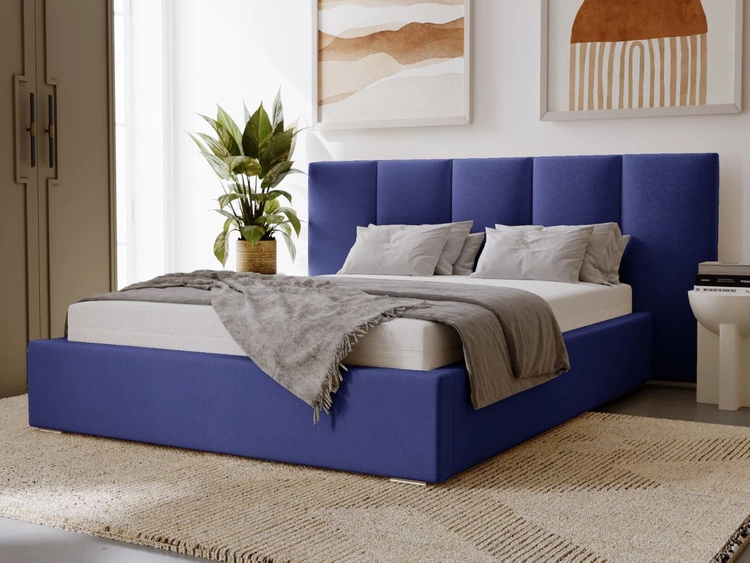 Łóżko tapicerowane z pojemnikiem i stelażem 180x200 cm Lizbona Niebieskie