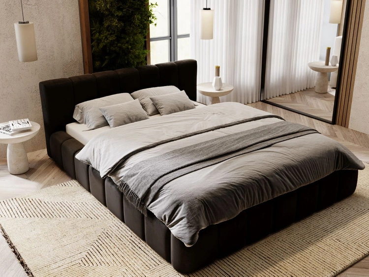 Łóżko tapicerowane z pojemnikiem i stelażem 180x200 Split Czarny