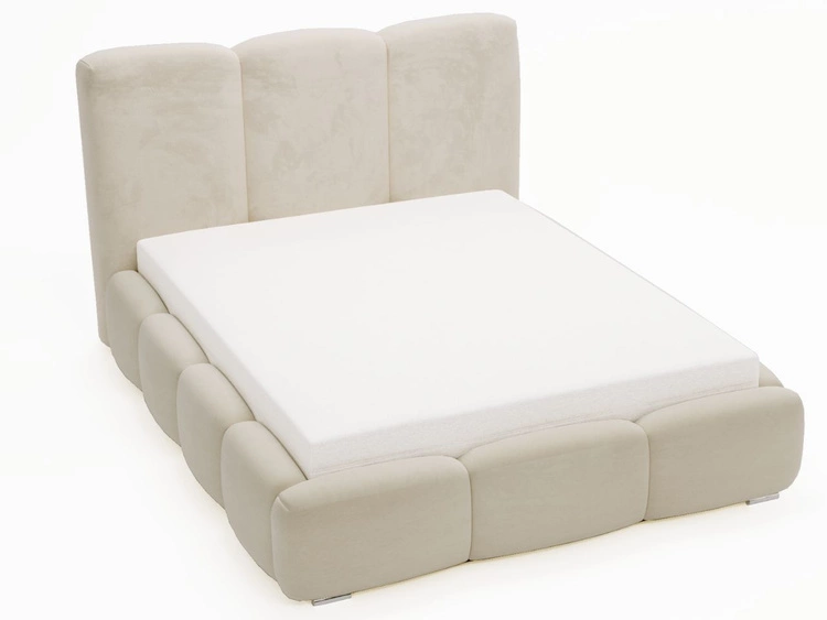 Łóżko tapicerowane z pojemnikiem i stelażem 200x200 cm Bubble Beżowe