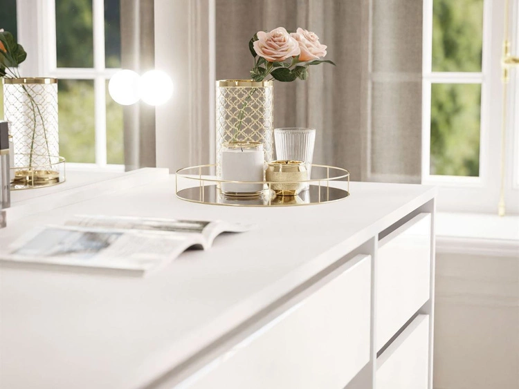 Toaletka z lustrem, szufladami i oświetleniem LED Melo Elite biały połysk