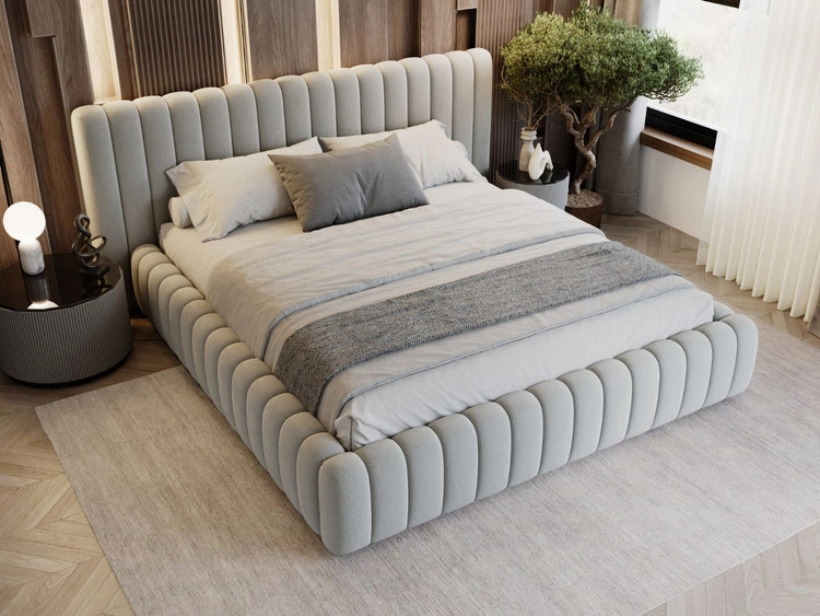 Łóżko tapicerowane z pojemnikiem i stelażem 160x200 Bliss Szare