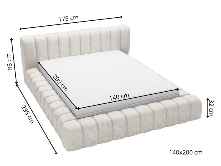 Łóżko tapicerowane z pojemnikiem na pościel i stelażem 140x200 Italia Kremowe