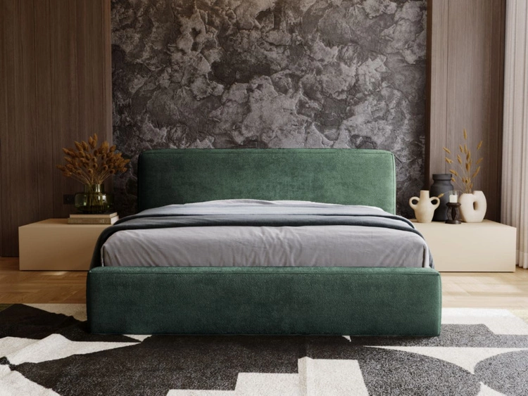 Łóżko tapicerowane z pojemnikiem i stelażem 120x200 cm Monza Zielone