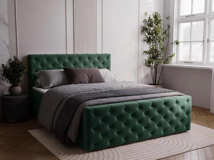 Łóżko kontynentalne z pojemnikiem na pościel 140x200 Montego Zielone
