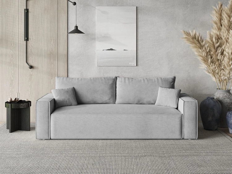 Kanapa z funkcją spania i pojemnikiem na pościel Sivra Jasnoszara