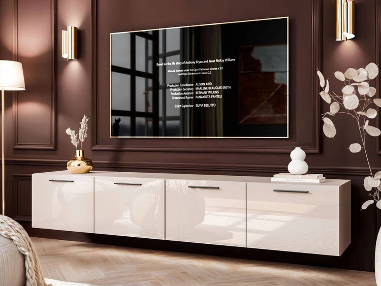 Szafka RTV wisząca pod telewizor z drzwiczkami i oświetleniem LED 200 cm Noaé Kaszmir