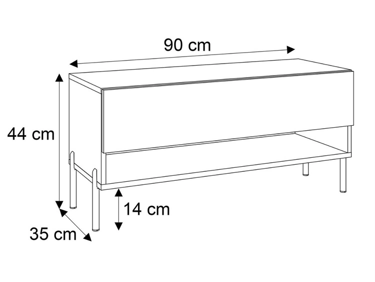 Szafka RTV 90 cm z oświetleniem LED i złotymi metalowymi nóżkami Aurelie Kaszmir mat
