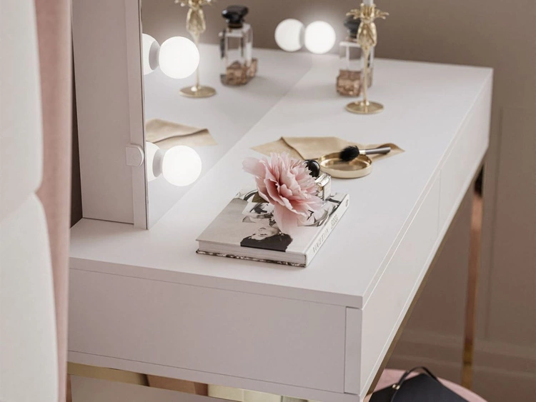 Toaletka kosmetyczna z szufladami, lustrem i oświetleniem LED Brisa biały połysk