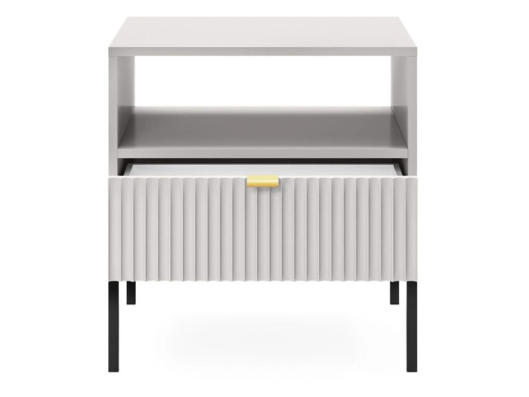 Stolik nocny z szufladą Amber szary na czarnych nogach