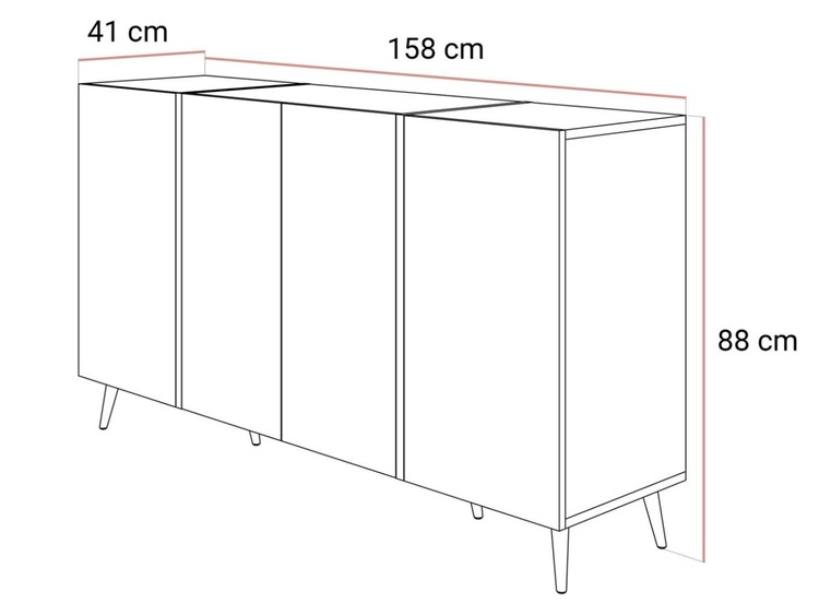 Czterodrzwiowa komoda 158 cm w stylu glamour na złotych nogach Lunelie kaszmir połysk