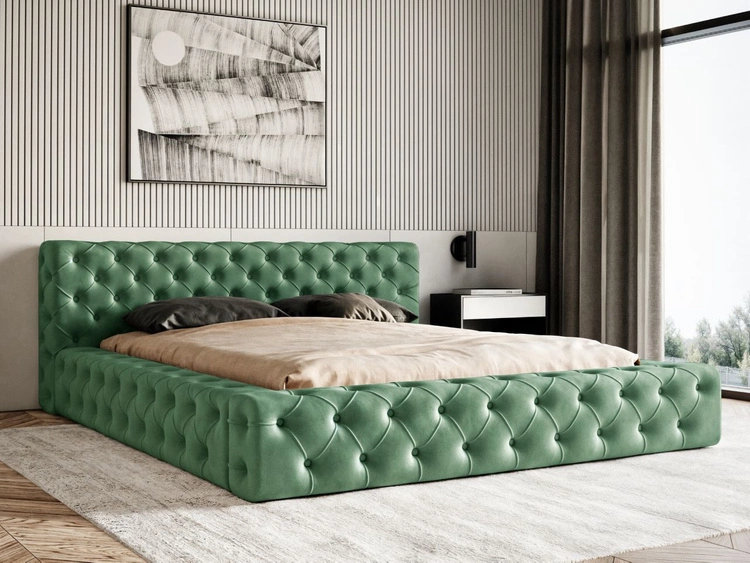 Łóżko tapicerowane z pojemnikiem i stelażem 120x200 cm Palini Zielone