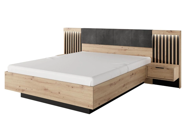 Łóżko drewniane 160x200 Turia Dąb Artisan, Antracyt