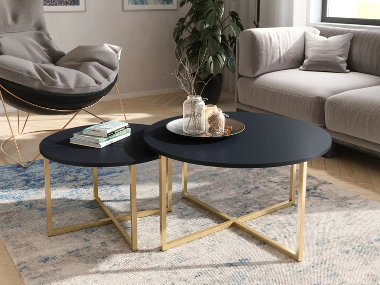 Okrągły stolik kawowy Fallon Granatowy