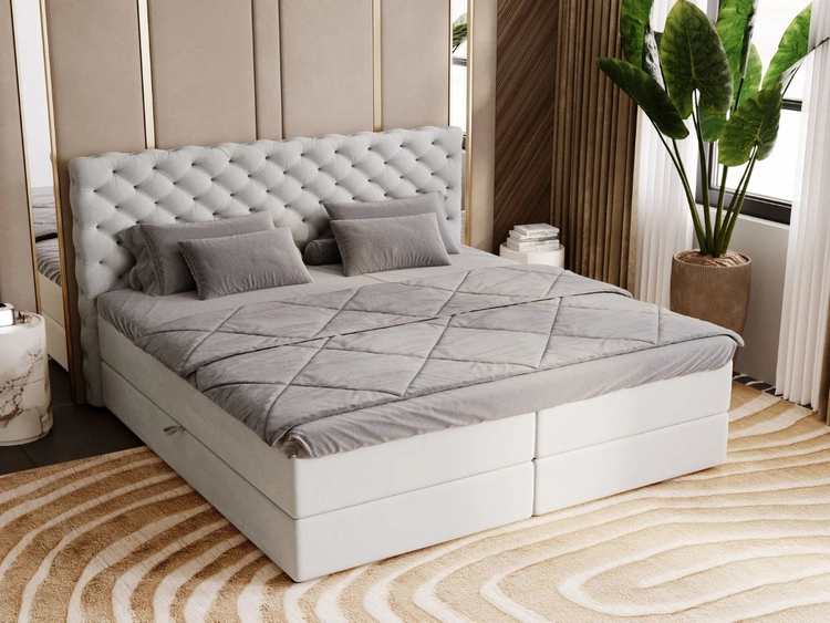 Łóżko kontynentalne z pojemnikiem na pościel 160x200 Bergamo jasnoszare