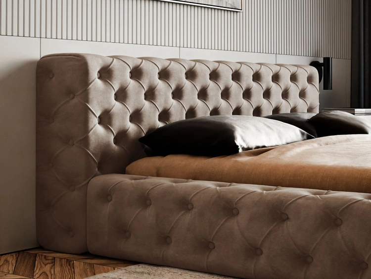 Łóżko tapicerowane z pojemnikiem i stelażem 140x200 cm Palini Brązowe