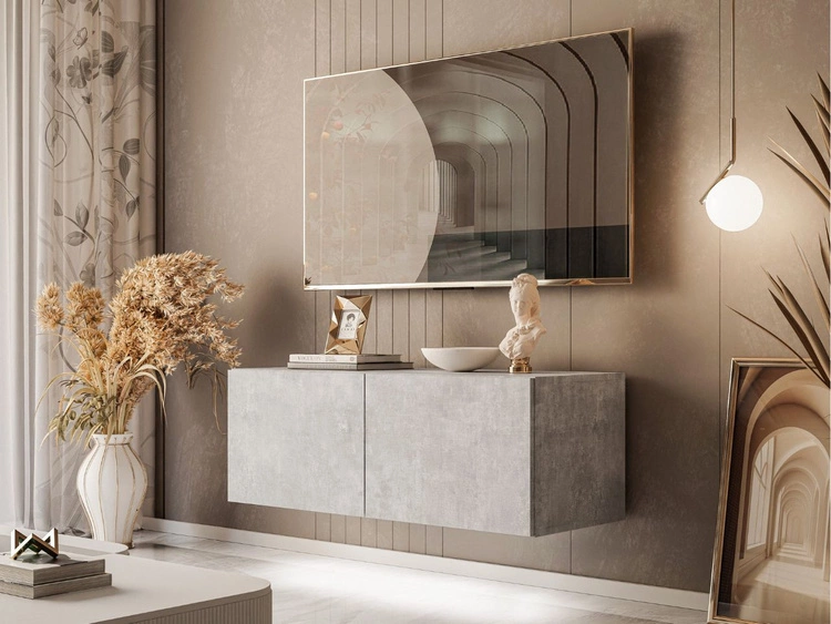 Wisząca szafka RTV pod telewizor z drzwiczkami i oświetleniem LED 100 cm Nodoo Beton