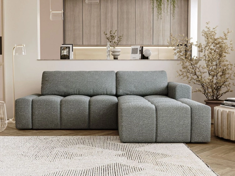 Narożnik L prawy z funkcją spania i pojemnikiem Lana Szary