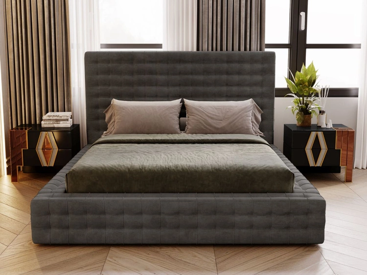 Łóżko tapicerowane z pojemnikiem i stelażem 140x200 Barbados Ciemnoszare