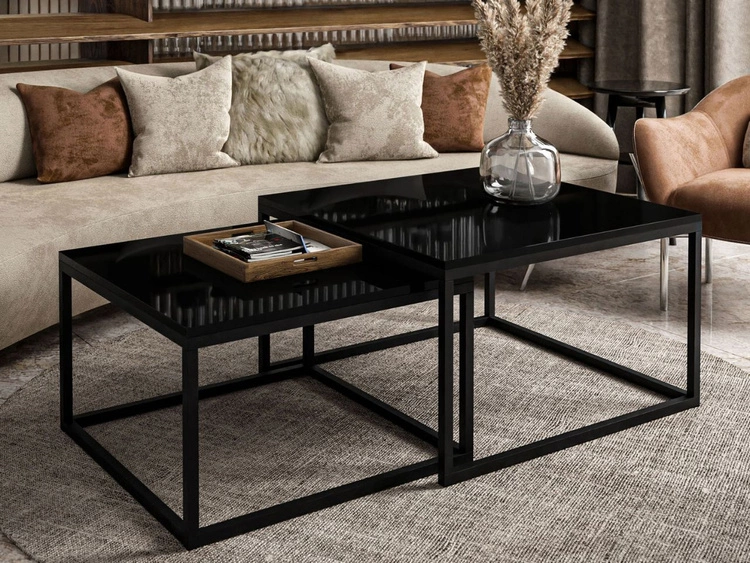 Stolik kawowy na czarnym stelażu Asumi Czarny Połysk 36x42