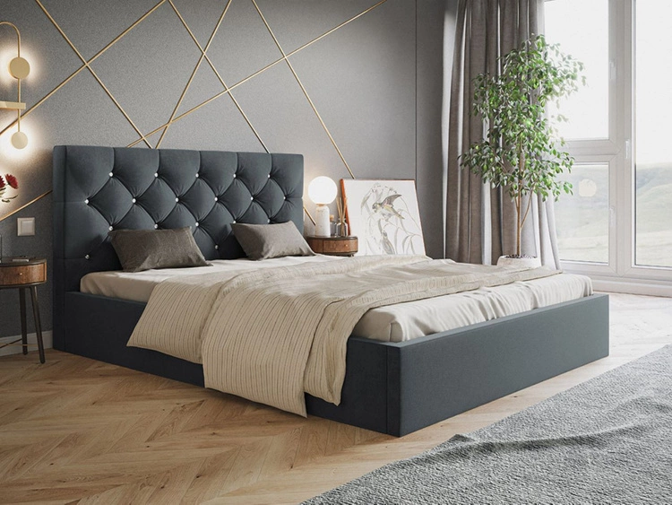 Łóżko tapicerowane z pojemnikiem i stelażem 120x200 Selva Ciemny szary