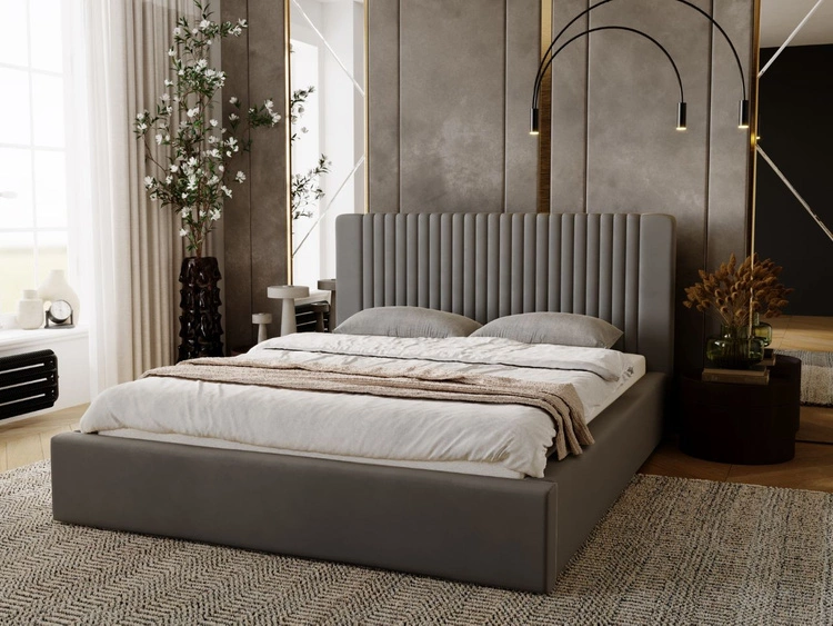 Łóżko tapicerowane z pojemnikiem i stelażem 120x200 Malmo Szary