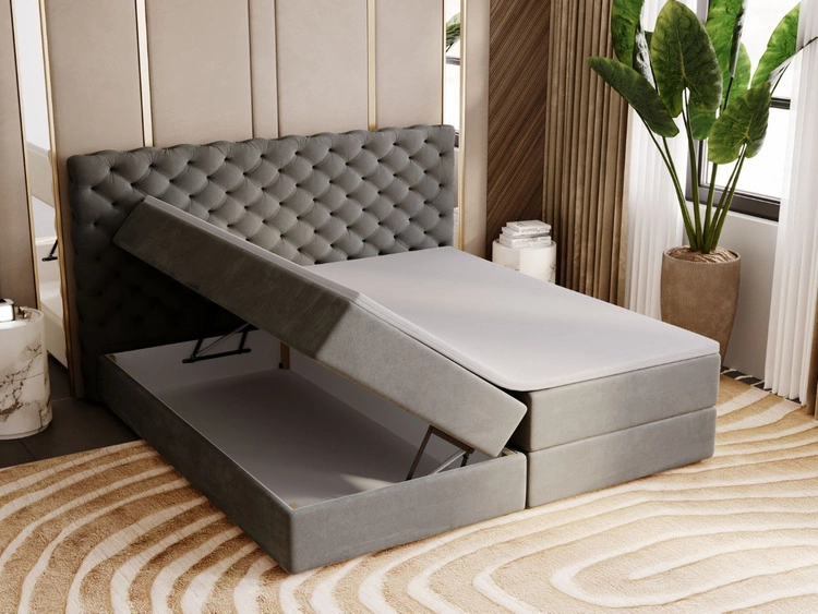 Łóżko kontynentalne z pojemnikiem na pościel 180x200 Bergamo ciemnoszare