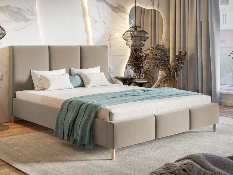 Łóżko tapicerowane ze stelażem 160x200 Trio Beżowe
