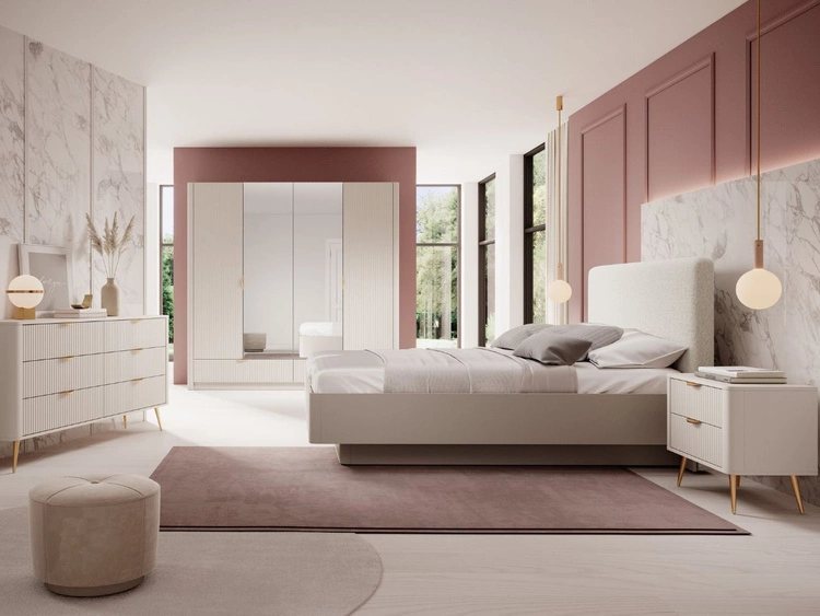 Łóżko drewniane z pojemnikiem na pościel 160x200 Latina Beżowe