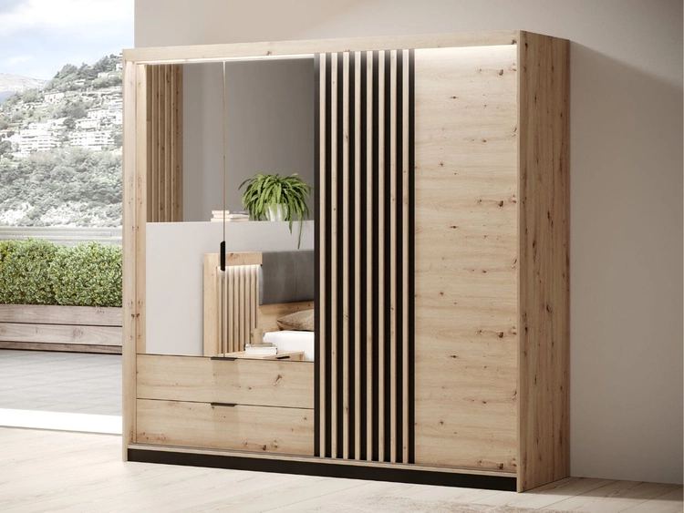 Zestaw mebli do sypialni Turia Dąb Artisan, Antracyt