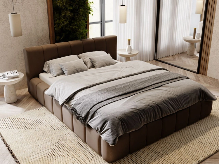 Łóżko tapicerowane z pojemnikiem i stelażem 160x200 Split Brązowy