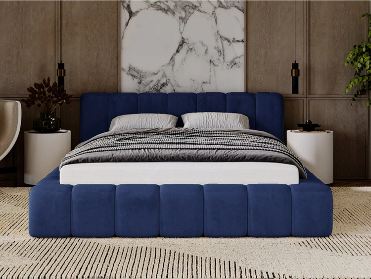 Łóżko tapicerowane z pojemnikiem na pościel 160x200 Ibiza Ciemnoniebieskie