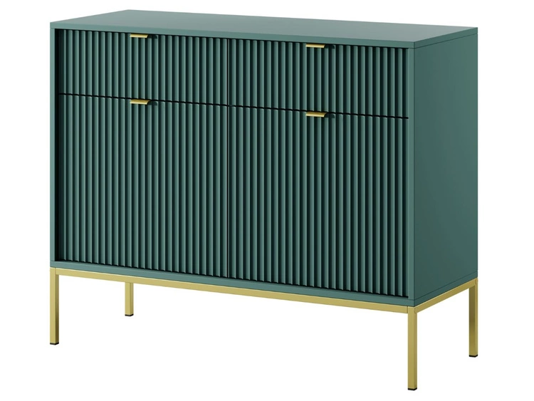 Komoda z drzwiami i szufladami Amber zielona na złotych nogach